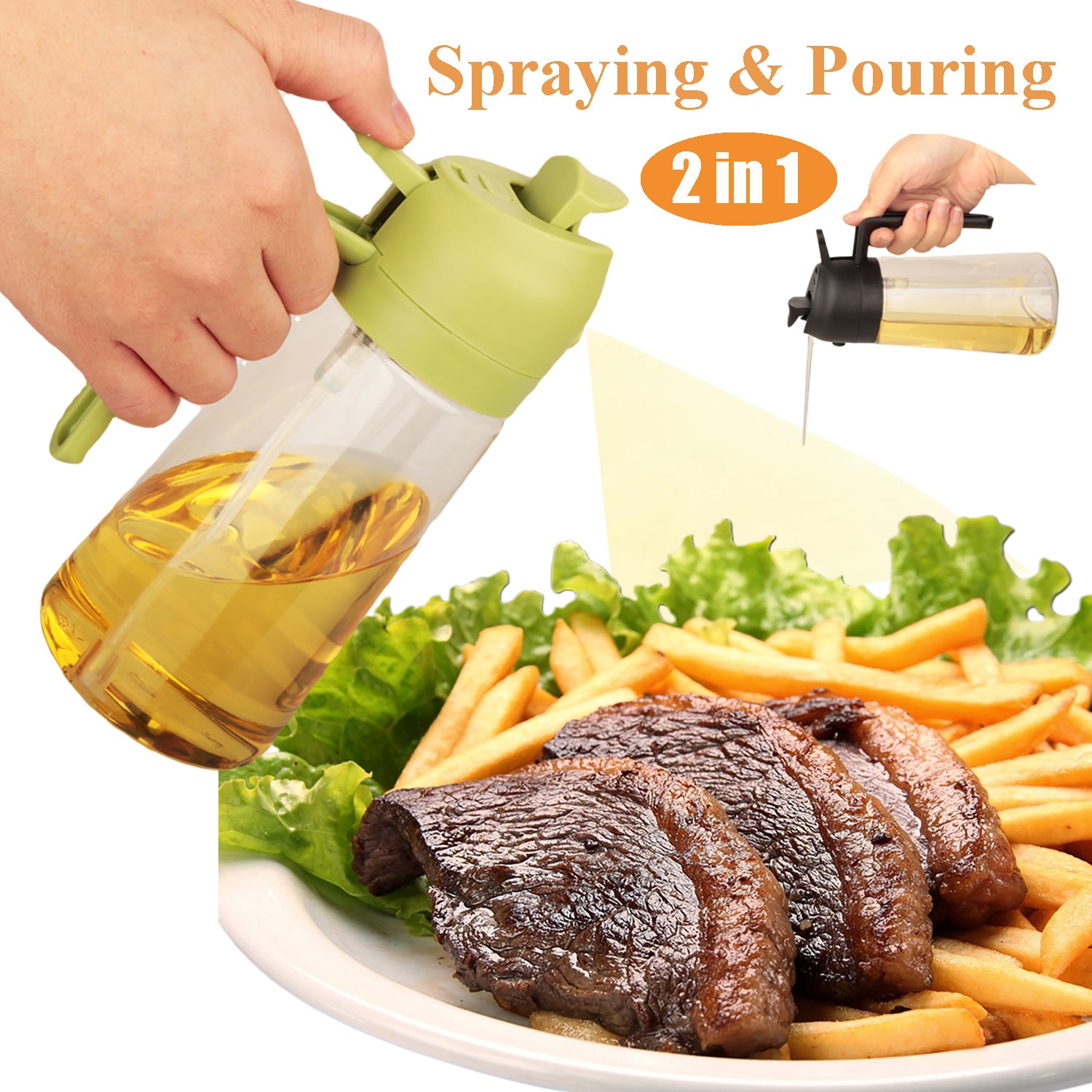 Oil Sprayer and Dispenser - 2 in 1 function (Pour and Spray)