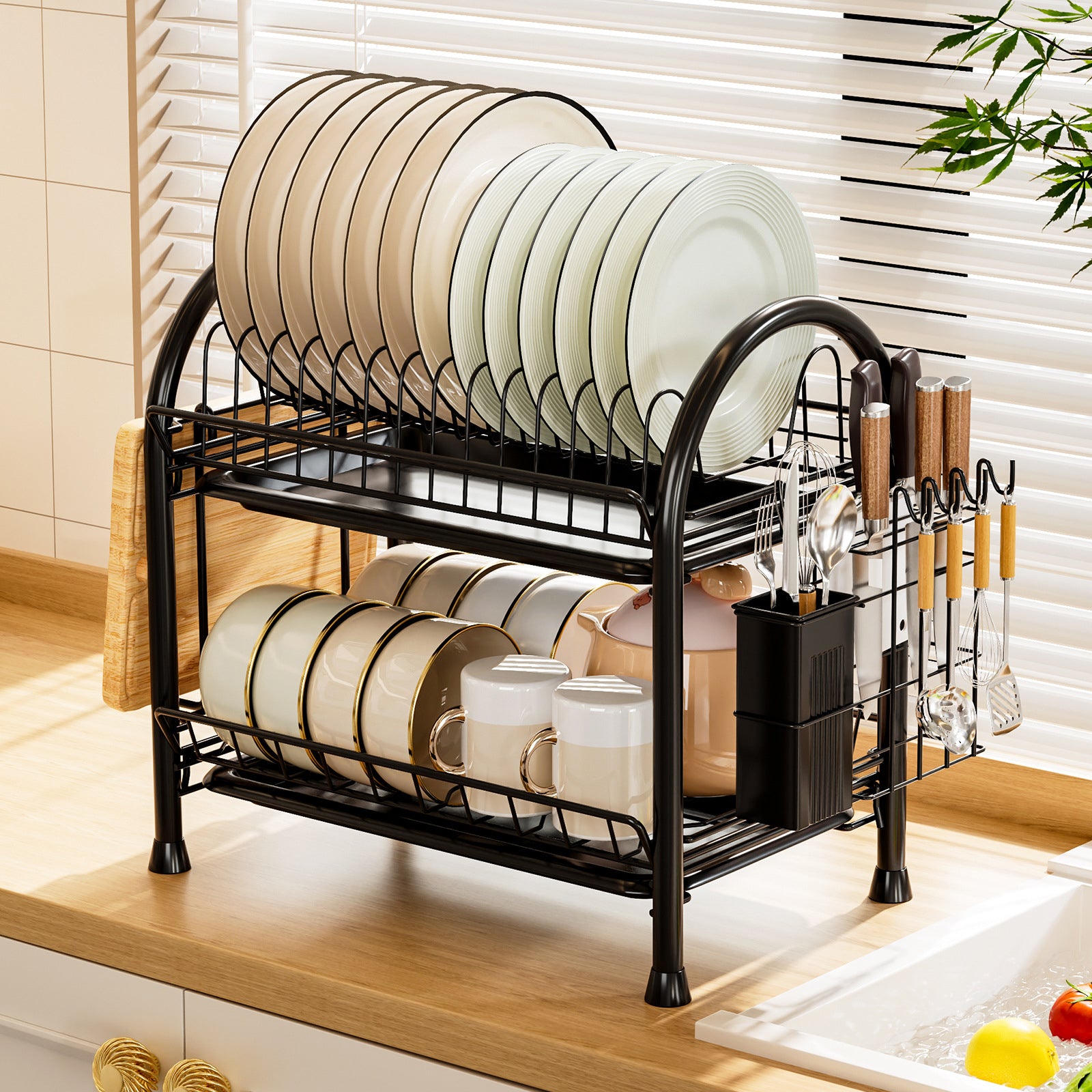 2 Tier Compact Kitchen Dish Rack - Rust Proof ( Imported )